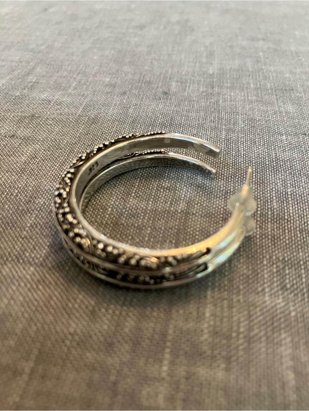 Vintage Sterling Silver Hoop Earrings with Ornate Details - Picture 4 of 5